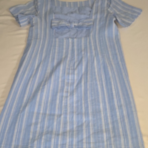 Anthropologie Light Blue Striped Boatneck Mini Dress - Picture 4 of 10